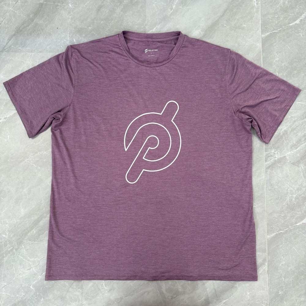Men’s Peloton Heathered Purple Logo Short Sleeve Shirt Workout Athletic Large